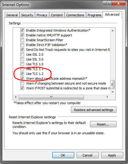 Use TLS 1.2